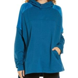 Free People Movement Latitude Oversized Hoodie in Lagoon Blue Velvet